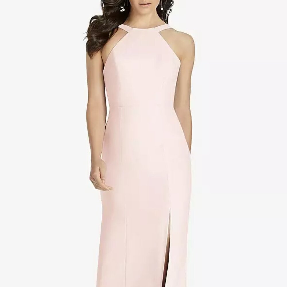Dessy 3039......High-Neck Backless Crepe Trumpet Gown....Blush...Size 6